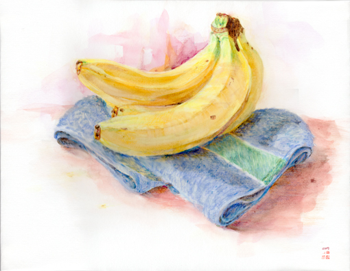 ００５・水彩完成「バナナ＋布」・５１０.jpg